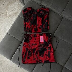 BNWT Black/Red EDIKTED corset mini skirt set size M